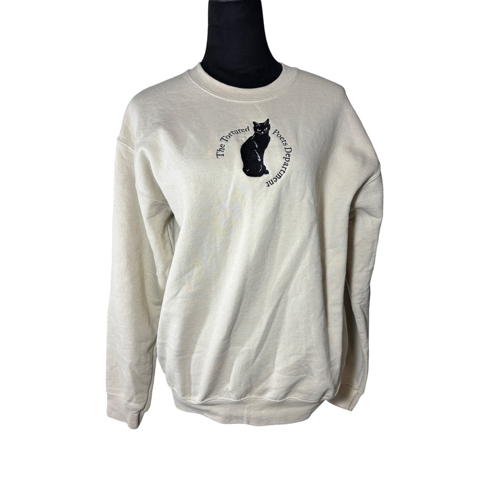 The Tortured Poets Department Black Cat Embroidered Sweatshirt Pullover